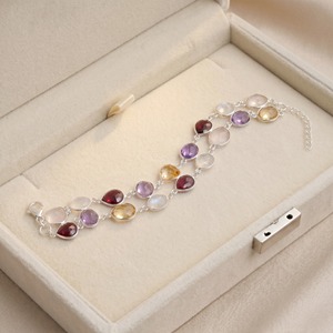 Amethyst Garnet Rose Quartz Citrine Multi <b>Gemstone</b> <b>Bracelet</b> 925 Sterling Silver Bezel Set Minimalist Adjustable Unisex Gift - Product Image 4