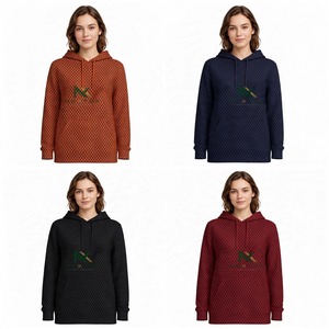 NEXTEX Unisex Diamond Print <b>Hoodie</b> Rust <b>Orange</b> All Over Geometric Pullover Kangaroo Pocket Drawstring - Product Image 6