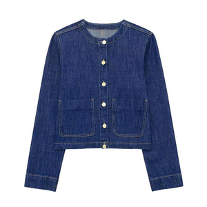 Chemisier en jean pour femme à manches longues, boutonné, coupe droite décontractée, bleu, avec poches avant, style veste, idéal pour l'été - Product Image 1