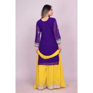 Conjunto de traje Sharara de fiesta para mujer con codificación de secuencia de trabajo bordada - Product Image 4