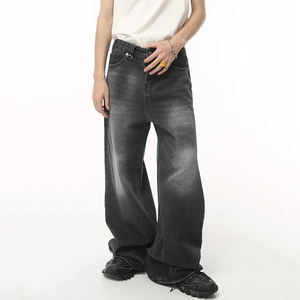 Wholesale OEM ODM Unisex Wide Leg Casual <b>Jeans</b> Medium Wash Straight-leg Loose Fit Mid Waist Denim Knitted Pants Streetwear - Product Image 6
