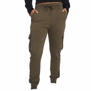Pantalones Deportivos Cargo Verde Oliva para Mujer, Cintura Elástica con Cordón, Largos, Casuales - Product Image 1