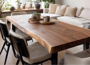 Table à manger en noyer massif à bord naturel, faite à la main, style moderne, mobilier sur mesure pour usage hôtelier - Product Image 3