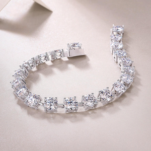 Pulsera de Eslabones con Moissanita Redonda Brillante, Plata 925, Certificación GRA, Chapada en Oro, Joyería de Lujo para Mujer, Regalo de Aniversario de Bodas - Product Image 1