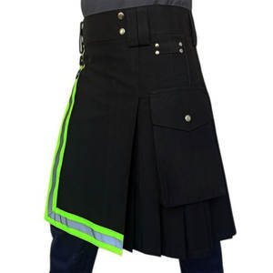 Kilt de travail noir pour pompier – Kilt tactique 100 % coton pour homme avec bande réfléchissante de sécurité - Product Image 2