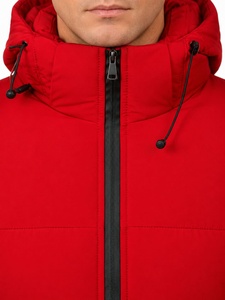 Chaqueta Acolchada Roja con Capucha para Hombre, Cierre Frontal con Cremallera, Resistente al Viento, Informal, para Invierno, Corte Regular, Color Sólido, Relleno de Poliéster - Product Image 4