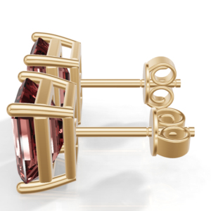 Pink Garnet Emerald Cut <b>Heart</b> Shape Stud <b>Earring</b> Gold Plated 925 <b>Sterling</b> <b>Silver</b> Solitaire Gemstone IGI Certified Claw Setting - Product Image 3