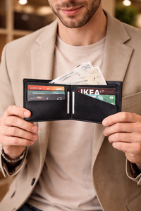 Wriza Mens Genuine Saffiano Leather <b>RFID</b> <b>Blocking</b> Bifold <b>Wallet</b> Minimalist Front Pocket Large Capacity Short Open Money Clip - Product Image 2