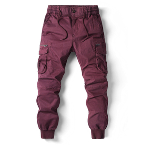 Pantalon cargo gris pour homme, taille élastique avec cordon de serrage, plusieurs poches, style décontracté printemps, 100% coton respirant, poids moyen - Product Image 2