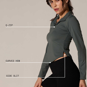 เสื้อโค้ทวิ่งออกกำลังกายสำหรับผู้หญิง แขนยาว คอตั้ง ซิปหน้า ระบายอากาศ กันลม สีพื้น ผ้ายืด/ไนลอน 140 กรัม - Product Image 2