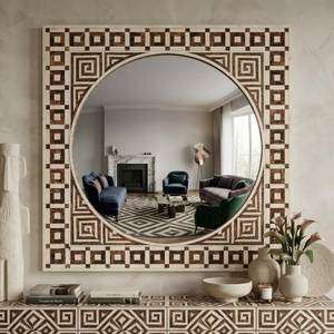 Miroir mural hexagonal en métal fait main avec incrustations de os, cadeau de mariage ou décoration intérieure pour salon et chambre à coucher - Product Image 1