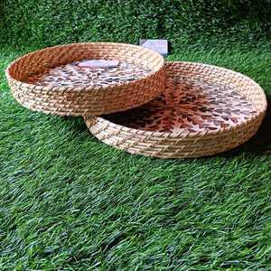 Juego de bandeja de ratán redonda de lujo asequible con diseño hecho a mano con incrustaciones de nácar para regalo de Eid Ramadán y Decoración elegante para el hogar - Product Image 4