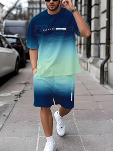 Ensemble de survêtement décontracté pour homme en tricot écologique, respirant, t-shirt à col en V et short uni, 100% polyester satiné 220g - Product Image 3