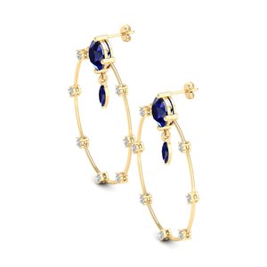 Boucles d'oreilles créoles REYES minimalistes en argent sterling 925 avec moissanite certifiée GRA et saphir bleu taille ronde – Bijoux - Product Image 3