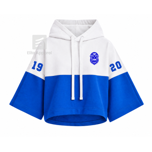 Custom Zeta Phi Beta Sorority Color Block cropped <b>Hoodie</b> with Embroidered Logo Front Blue <b>White</b> short Sleeve Casual for Female - Product Image 1