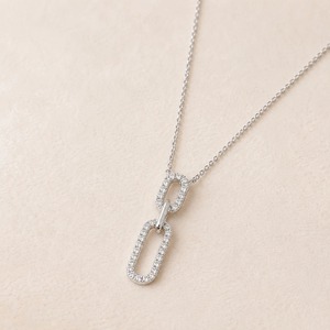 Collar con Colgante de Doble Eslabón de Diamantes Redondos de 0.148CT en Oro Blanco de 9K al por Mayor para Mujer, Joyería Fina Geométrica OEM - Product Image 2