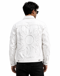 แจ็คเก็ตยีนส์สีขาวแบบสั่งทำสำหรับผู้ชาย |   ผู้ผลิตเสื้อแจ็คเก็ตเดนิมปักลายสไตล์สตรีทแวร์ รับผลิตแบบ OEM ODM - Product Image 5