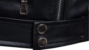 เสื้อแจ็คเก็ตหนังสีดำสำหรับผู้ชาย วัสดุคุณภาพสูง - ราคาขายส่ง เสื้อแจ็คเก็ตหนังแท้ - Product Image 4