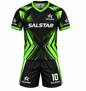 Camiseta de Fútbol para Hombre, Manga Corta, Cuello en V, Verde, Uniforme de Fútbol Sublimado, Estampado Geométrico Negro y Verde, Corte Atlético, para Toda Temporada - Product Image 1
