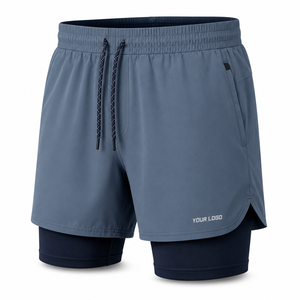 Pantalones cortos de entrenamiento 2 en 1 para hombre Steel Blue Core con cintura elástica y bolsillos laterales, de secado rápido y ajuste deportivo - Product Image 1