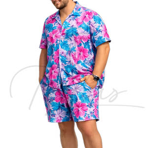 Chemises Hawaïennes pour Hommes Grande Taille, Ensemble Deux Pièces pour la Plage d'Été, Tricotées, Respirantes, Écologiques, Shorts Décontractés - Product Image 4