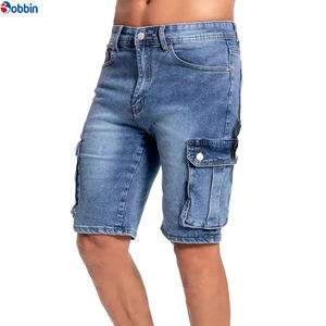 Short cargo en jean stretch skinny pour homme, style streetwear hip-hop, 6 poches, en coton uni, écologique, idéal pour l'été - Product Image 1