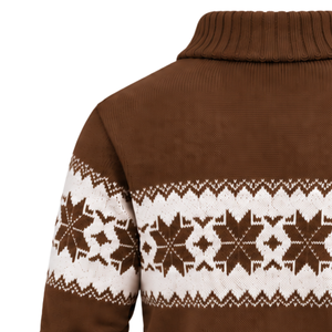 Suéter de Punto Fair Isle Marrón para Hombre, Cuello Chal, Patrón Nórdico Blanco, Manga Larga, Otoño, Casual, 100% Algodón - Product Image 4