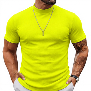 T-shirt décontracté à manches courtes en tricot à col roulé rouge pour homme, coupe ajustée, couleur unie - Product Image 6