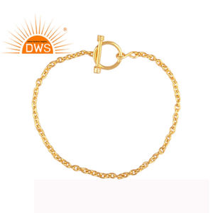 18k Gold Plated Sterling <b>Silver</b> <b>Chain</b> Type <b>Bracelet</b> Plain <b>Silver</b> Statement <b>Bracelet</b> Jewelry Manufacturer - Product Image 3