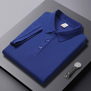 เสื้อโปโลแขนสั้นสีน้ำเงินล้วนสำหรับผู้ชาย ผ้าฝ้ายอ๊อกซ์ฟอร์ด 100% ระบายอากาศได้ดี สไตล์ลำลอง ทรงปกติ - Product Image 3