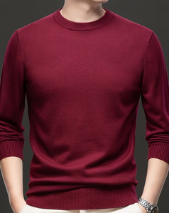 Men's Crew Neck Knitted Pullover Solid Color Casual Sweatshirt Regular Fit Autumn Wear 100% Cotton Anti-Pilling - Product Image 1