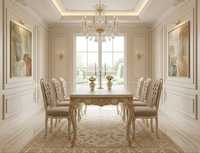 Table à manger traditionnelle en bois avec 8 chaises, style antique, pour salle à manger, maison, villa, appartement
