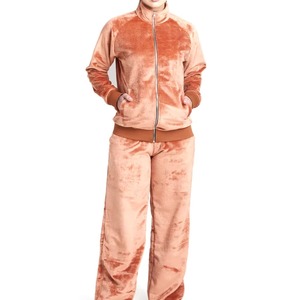 Ensemble de jogging en velours uni pour femme, grande taille, avec logo personnalisé en strass, comprenant un sweat à capuche court et un pantalon - Product Image 4