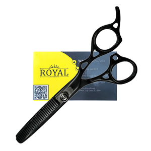 Ciseaux de coiffure de coiffeur classiques Nouveau design avec bord tranchant et ciseaux de beauté à poignée en acier de couleur noire plasma mince - Product Image 1