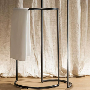 Modern Black Metal <b>Freestanding</b> Round Base <b>Towel</b> <b>Rack</b> Dual Height Holder Bathroom Organizer Elegant Minimal Structure - Product Image 1