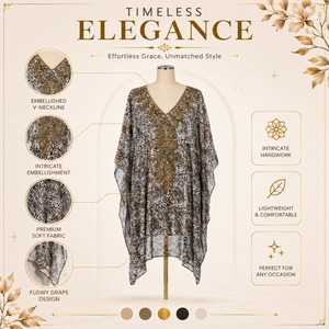 Robe kaftan de luxe à imprimé léopard pour femmes |   Tunique de plage élégante à col en V ornée, coupe ample, style designer pour les vacances - Product Image 5