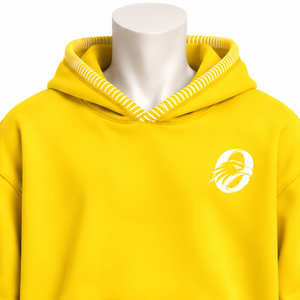 <b>Yellow</b> Stitched Border Distressed Pullover <b>Hoodie</b> Oversized Sweatshirt Contrast Stitch Kangaroo Pocket Casual Streetwear Apparel - Product Image 3