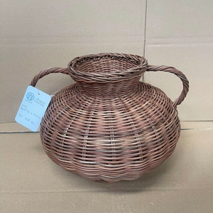 Eco- Friendly Sculptural Rattan <b>Vase</b> Woven <b>Wicker</b> Decorative Flower <b>Vase</b> Natural Rattan Home Decor Boho Style Basket <b>Vase</b> - Product Image 1