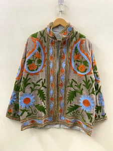 Veste d'hiver unisexe en velours de coton indien premium, brodée Suzani, style bohème, coupe-vent et respirante, pour femme, export. - Product Image 5