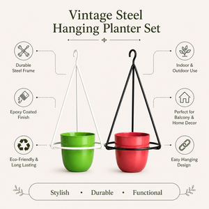 Vase mural rustique de style farmhouse en acier vintage avec revêtement époxy |   Décoration de maison durable et écologique pour balcon, jardin, intérieur et extérieur - Product Image 2