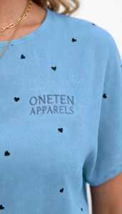 ONETEN APPARELS Women Blue Heart Print 2 Piece Set Crew Neck Top and Elastic Waist Shorts - Product Image 4