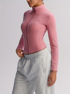 Slim Fit Zipper Thumb Holes Gym Jackets Running Fitness Yoga Sports <b>Crop</b> <b>Zip</b> <b>up</b> Workout Women Gym Jacket - Product Image 2