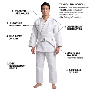 Ensemble d'uniformes d'arts martiaux blancs unisexes pour enfants, judo, karaté, avec ceinture - Product Image 5
