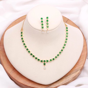 Emerald <b>Necklace</b> Set 22K Gold Plated Brass Minimal Green Gemstone Jewelry Wholesale Factory Price - Product Image 1