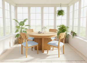 Ensemble de table à manger moderne ronde en frêne massif et placage MDF avec 4 chaises - Durable, facile à nettoyer, léger - Product Image 6