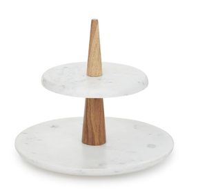 Soporte de Madera y Mármol para Pasteles de 2 Niveles, Soporte de Madera de Diseño para Cupcakes y Pasteles, Personalizado para Fiestas Navideñas - Product Image 1