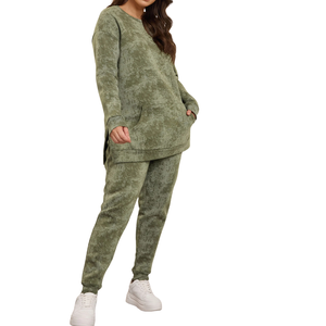 Sweat-shirt à poche unie pour femmes grandes tailles, tissu jersey respirant en polyester/coton, poche avant, manches longues, col rond côtelé - Product Image 3