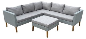 Contemporary Outdoor Garden <b>Sofa</b> Set With Ottoman UV Resistant PE Rattan Gray Cushion Water Proof Furniture - Product Image 1