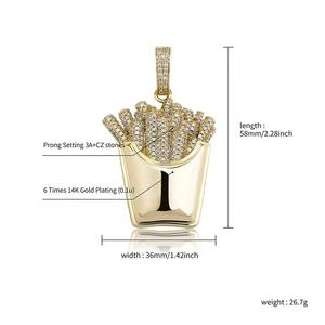 Collares con Colgante de Papas Fritas Chapado en Oro y Diamantes, Estilo Hip Hop, Joyería para Hombres y Mujeres - Product Image 6