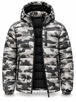 Veste matelassée à capuche camouflage pour homme, coupe-vent, fermeture éclair, décontractée, hiver, épaisse, rembourrage en polyester, longueur normale